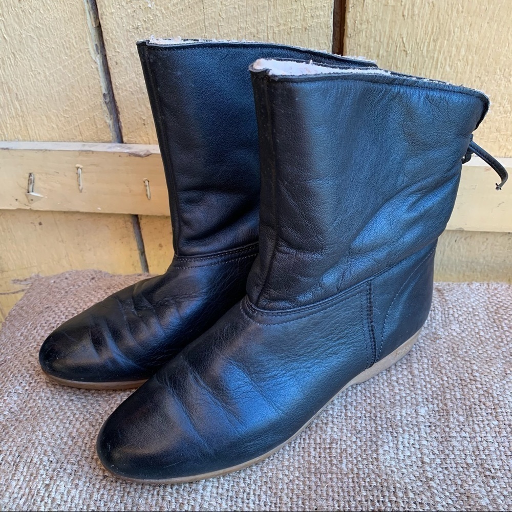 Vintage Dex Shearling Boots Black Leather Women 6